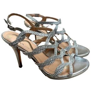 Nina Rhinestone Silver High Stiletto Heels Sandasl Womens 7.5 Shoes Evening